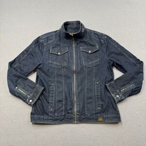 Vintage S.Oliver Denim Jacket Women's Large Dark Blue Zip Up Utility Motorcycle